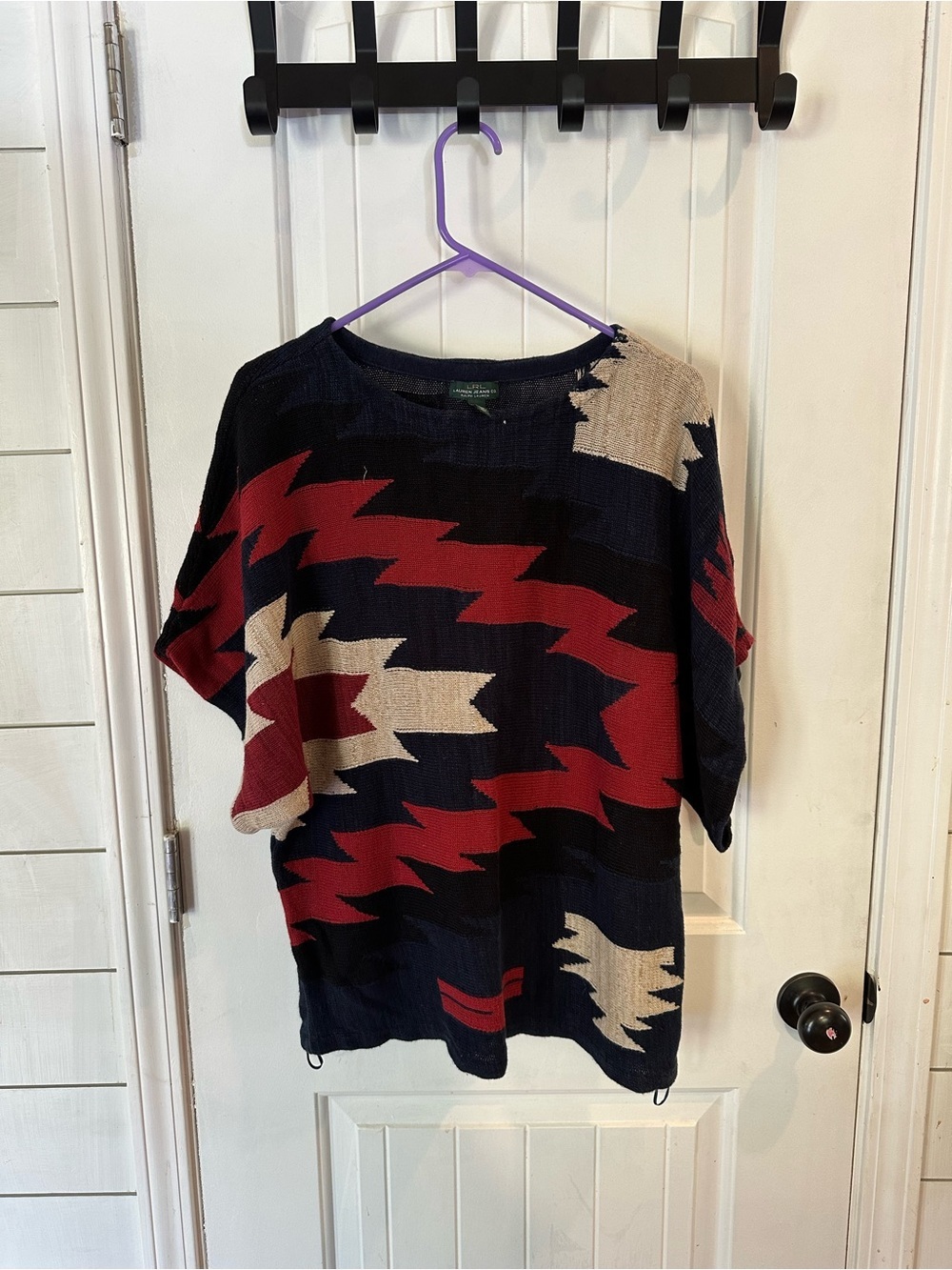 Ralph Lauren southwest Navy Red Cream Patterned Crewneck sweater lightweight